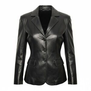 VIA LUCCI‎ Women's Lambskin Leather 90s Blazer Jacket Vintage Business Casual M